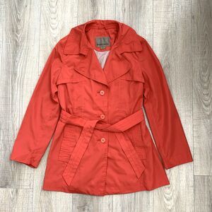 Rainforest RFT Belted Button Jacket Trench Coat Coral Orange Womens S